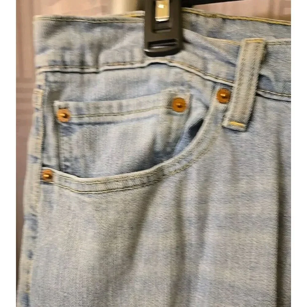 Levis 505 Jeans Men‎ 38X32 Blue Light Wash Denim Straight Stretch Pants Workwear